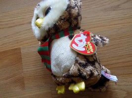 TY Beanie Boos Christmas Edition Wise Owl Bird Red Green Scarf Small 6&quot; 2015 Tag - £9.64 GBP