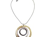 Lia Sophia Necklace Layered 3 Open Rings Hammered Metal Silver Gold Circ... - £14.20 GBP