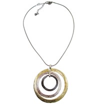 Lia Sophia Necklace Layered 3 Open Rings Hammered Metal Silver Gold Circles 18&quot; - £13.87 GBP
