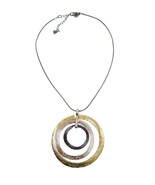 Lia Sophia Necklace Layered 3 Open Rings Hammered Metal Silver Gold Circ... - £14.08 GBP