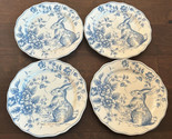 Set Of 4 Easter Bunny Scalloped Ceramic Salad Plates New Blue Floral - $64.99