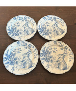 Set Of 4 Easter Bunny Scalloped Ceramic Salad Plates New Blue Floral - £51.14 GBP