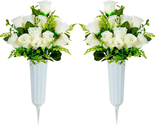 Artificial Cemetery Flowers, Set of 2 Artificial Rose Bouquet Grave Memo... - $29.77
