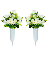 Artificial Cemetery Flowers, Set of 2 Artificial Rose Bouquet Grave Memo... - £23.36 GBP
