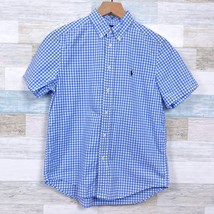 Ralph Lauren Gingham Poplin Shirt Blue White Button Front Boys Large 14 16 - £23.79 GBP