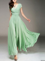 V-neck ankle length chiffon elegant pleated evening dress for women's dress - $108.00