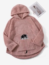 SHEIN Plus Dog Embroidered Kangaroo Pocket High Low Flannel Hoodie Size ... - £38.53 GBP