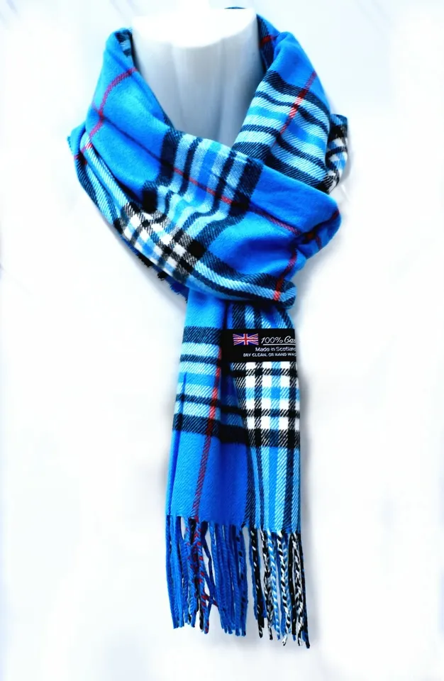 Mens Womens Winter Warm 100% CASHMERE Scarf Scarves Plaid Wool Blue White - £10.20 GBP