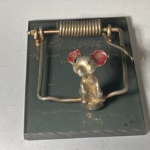 Vintage Brass Mouse &amp; Mouse Trap Desk Top Paper Holder Humor Funny - £15.78 GBP