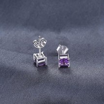 4mm Princess Lab-Created Amethyst Solitaire Stud Earrings 14K White Gold Plated - £58.47 GBP