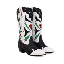 Plus Size 48 Pointed Women&#39;s Embroidered Western Knee High Boots Cowboy Boots Ch - £57.96 GBP