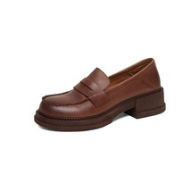 Real Leather Retro Platform Loafers Round Toe Women Simple Shoes Women‘s Spring  - £96.39 GBP