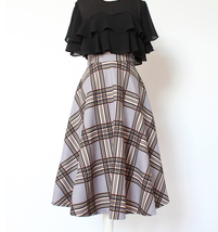 GRAY A-line Plaid Pleated Skirt Women Custom Plus Size Midi Plaid Skirt