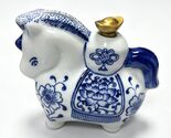 Blue and White Porcelain Horse Coin Bank, Ceramic Lucky Charm Money Box,... - $19.50