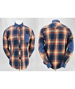 Mens FOREIGN EXCHANGE Plaid Denim Patches Long Sleeve Shirt Button Front... - £25.71 GBP