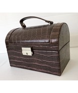 Vintage 1980&#39;s Brown Croc Embossed Faux Leather Jewelry &amp; Trinket Box wi... - $47.91 CAD