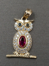 14K Yellow Gold Over 2.50Ct Oval Simulated Pink Ruby Owl Beauty Pendant Women - £71.99 GBP