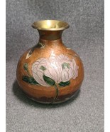 Vintage Cloissonné Metal Vase Hand Painted &quot;Globe Shopper&quot; 5.7&quot; Tall But... - £18.67 GBP