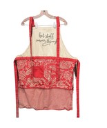 Farmhouse Bib Apron Red Hot Stuff Linen Blend Pocket Paisley Stripes - $21.47