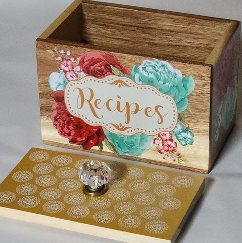 Pioneer Woman ~ BLOSSOM JUBILEE ~ Acacia Wood ~ Recipe Box ~ Crystal Knob Item image 2