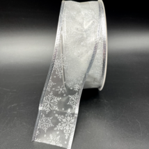 Wired Edge Ribbon 2&quot; x 75&#39; (25 yds) Metallic Glitter Silver Snowflake Pa... - $7.80