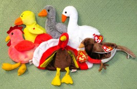 TY BEANIE BABIES LOT OF 6 BIRDS EARLY GOBBLES GRACIE STRUT QUACKERS STUF... - $9.45