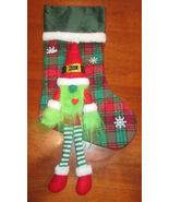 Unbranded Grinch Gnome Christmas Stocking 17&quot; Red Green Plaid Sparkly Hat - $312.13 MXN