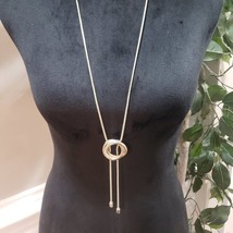 Womens Fashion Modern Gold Tone Elegant Circles Long Chain Teardrop Necklace - £22.29 GBP