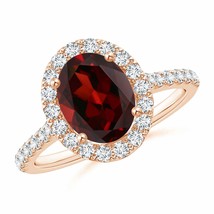 ANGARA Oval Garnet Ring with Diamond in 14k Solid Gold (Grade-AAA, Size-9x7) - £1,103.22 GBP