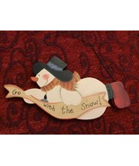 Christmas Snowman Ornament Hanger Hand Painted Wood Farm House - $9.41 CAD