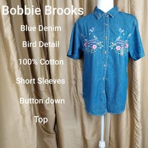 Bobbie Brooks Blue Bird Denim Cotton Button Down Top - £9.39 GBP