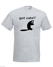 Mens T-Shirt Cute Cat Quote Got Cats?, Funny Kitty TShirt, Smiling Cat Shirt - £19.94 GBP