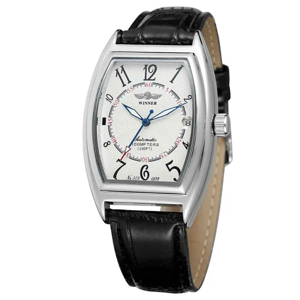 Ashion simple casual men s watch rectangular white dial silver case black leather strap thumb200