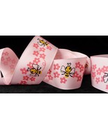 1.5 inch light piggy pink Bees Flowers grosgrain RIBBON - 1 yard bumble ... - $3.34 CAD