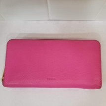 Fossil Pebbled Leather Fuchsia Pink Ziparound Accordion Wallet - £31.97 GBP