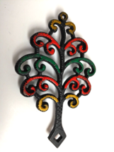 Cast Iron Trivet Multicolor Painted Family Tree Design JZH 1951 - 8 3/4 x 5 1/2 - £14.81 GBP