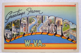 Greetings From Charleston West Virginia Large Big Letter Postcard Linen Tichnor - £7.25 GBP