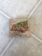 Happy Thanksgiving Harvest Cornucopia Rubber Stamp E525 Hero Arts Vintage 1990 - $11.88