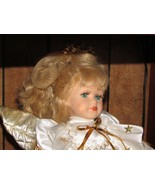 DOLL 16 inch ANGEL w/stand white satin gown w/gold stars bows porcelain ... - £11.65 GBP