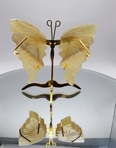 Yellow Flourite Mini Butterfly Wings Stand Included, Hand Carved Wings - £22.40 GBP