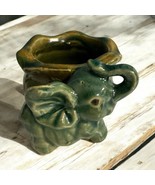 Vintage Majolica Baby Elephant Planter Trunk Up Good Luck Bamboo Green B... - $392.21 MXN