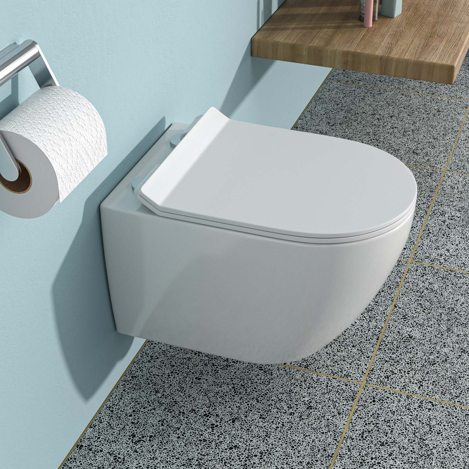 White Wall-Hung Toilet with Soft-Close Seat - $213.99