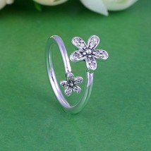 Woman Ring 925 Sterling Silver Dazzling Daisies Ring With Clear CZ Open Ring  - £13.79 GBP