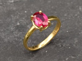 Gold Ruby Ring Oval Ruby Ring Red Engagement Ring Promise Ring Proposal Ring US7 - £71.32 GBP