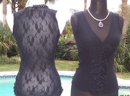 Cache Sheer Illusion Lace Back Peek A Boo Mesh Front Cami Top NWT XS/S/M $88 - £28.13 GBP