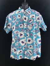 Men&#39;s Quiksilver Teal floral short sleeve cotton blend Hawaiian shirt XL... - $24.29