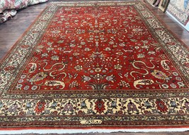 Romanian Rug 10x13 Vintage Handmade Wool Carpet Floral Birds Signed Red &amp; Cream - £3,743.42 GBP