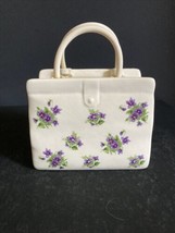 Vintage Lefton Violets Handbag Desktop Container Caddy Pen Holder Vase  #2523 - £19.48 GBP