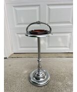 Mid-Century Art Deco Chrome &amp; Teak Cigar Ashtray Stand - $311.84