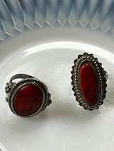 Lot of Vintage Silvertone Adjustable Band w Large Faux Veined Coral Oval... - £10.25 GBP